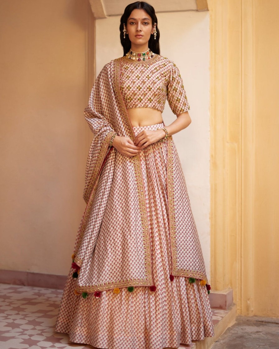 Womens Label Anushree | Beige Printed Highlighted Lehenga Set