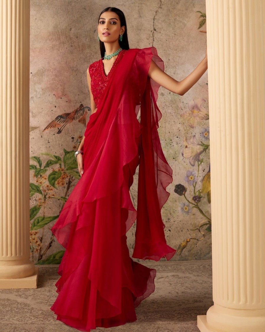 Womens Ridhi Mehra | Red Spotlight Sari Set