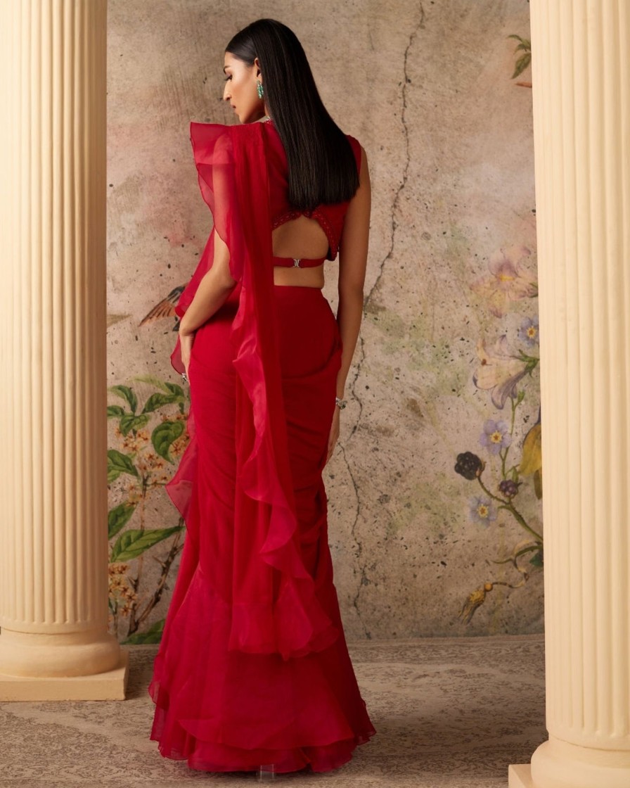 Womens Ridhi Mehra | Red Spotlight Sari Set