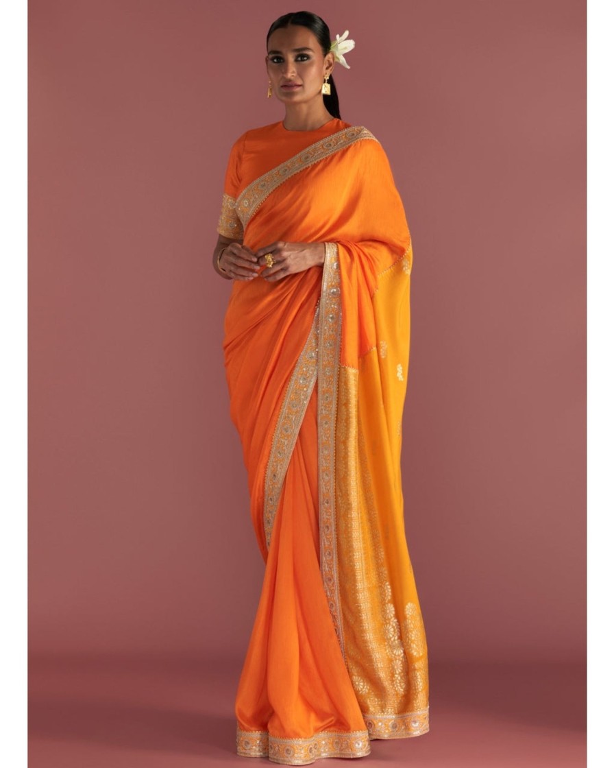 Womens House of Masaba | Orange Block Brocade Sari