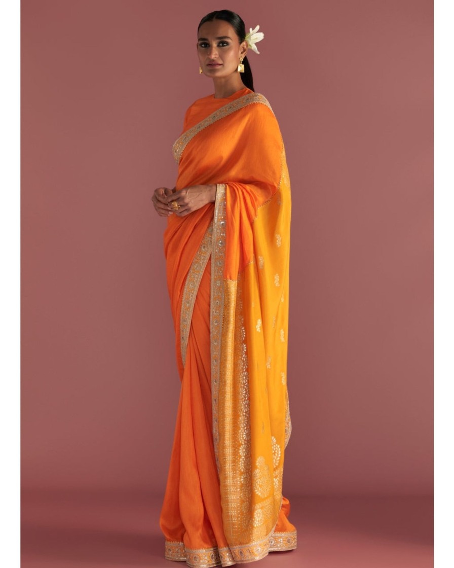 Womens House of Masaba | Orange Block Brocade Sari