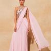 Womens Diya Rajvvir | Blush Pink Georgette Sharara Pant Sari Set