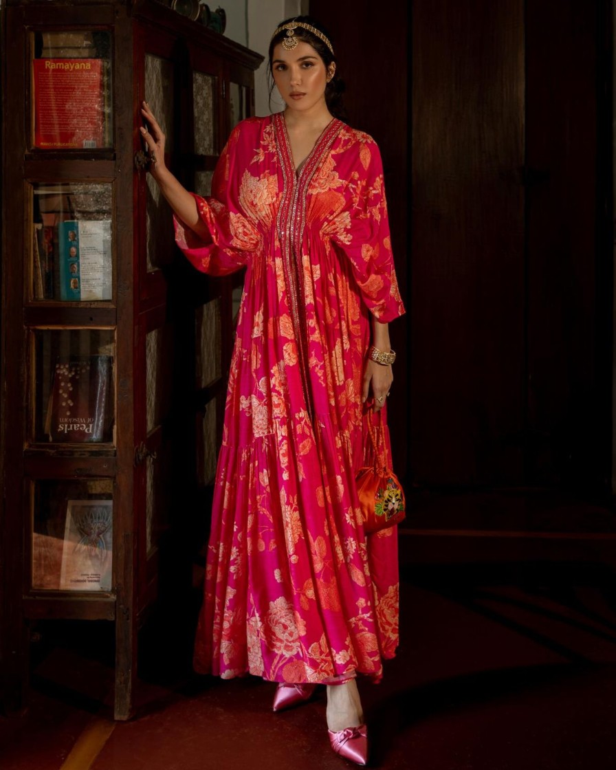 Womens Paulmi u0026 Harsh | Flourishing Floral Jaal Kaftan Set