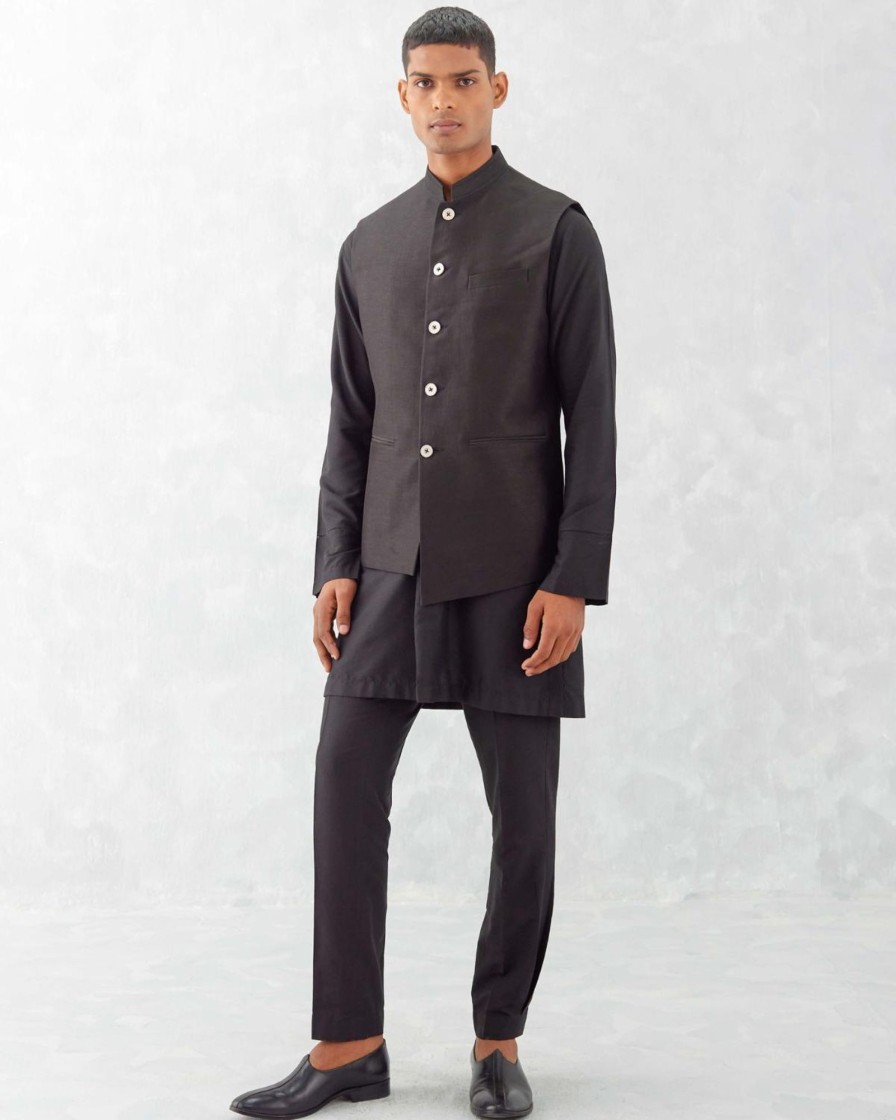 Mens Devnaagri Mens | Black Kurta With Bundi Set