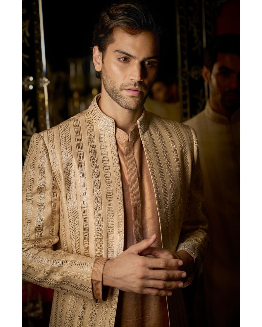 Mens Seema Gujral Mens | Rose Gold Open Sherwani Set