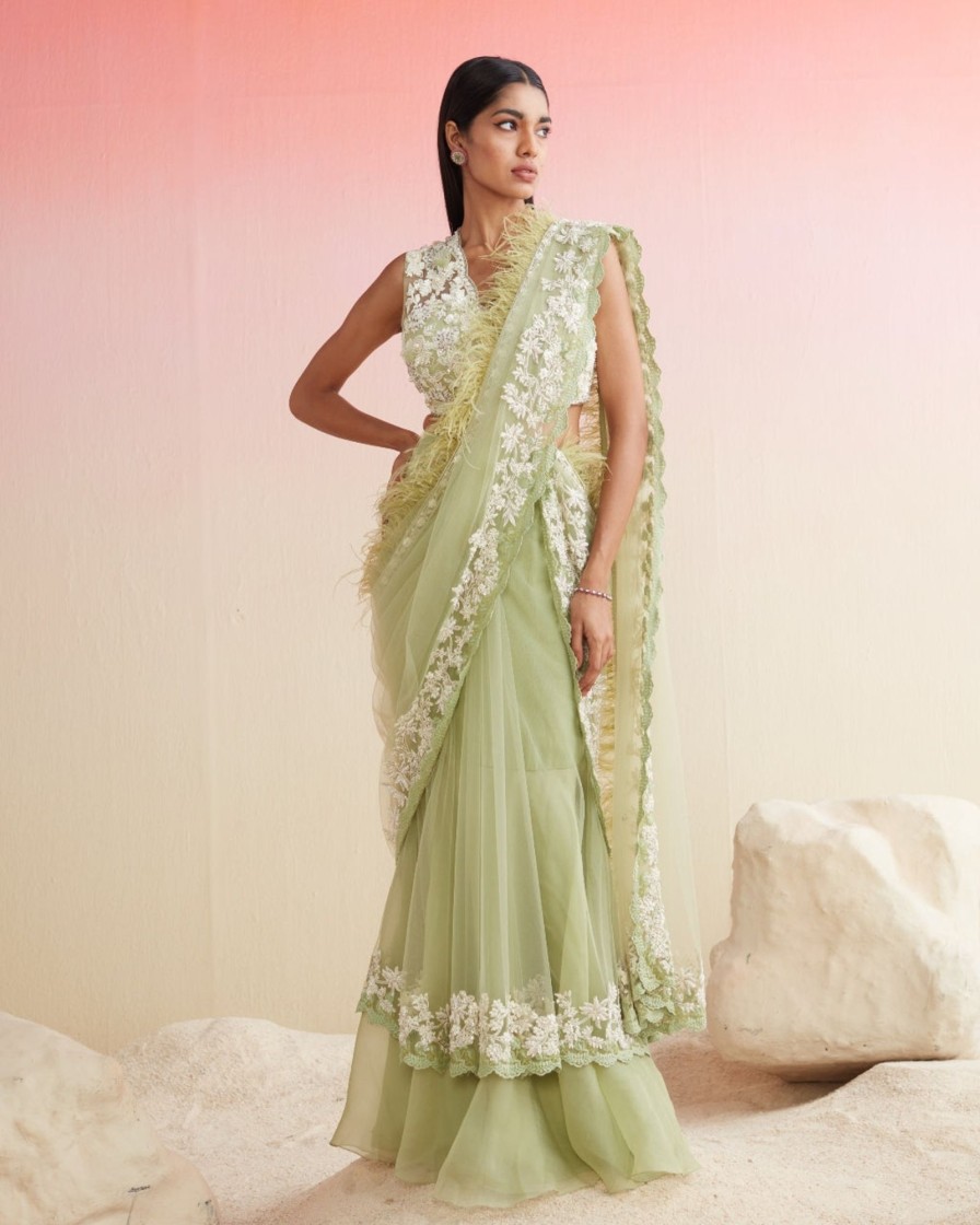 Womens Ridhi Mehra | Mint Paloma Sari Set