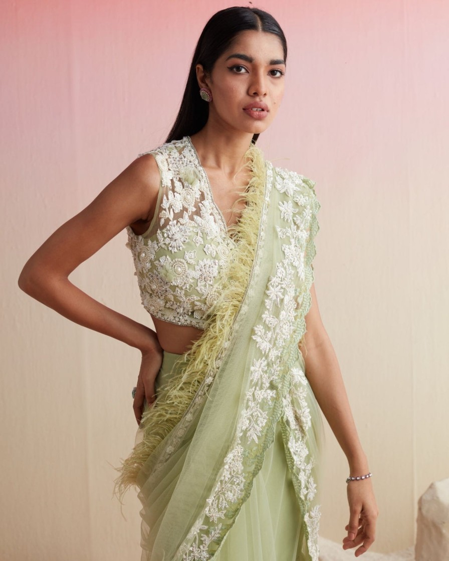 Womens Ridhi Mehra | Mint Paloma Sari Set