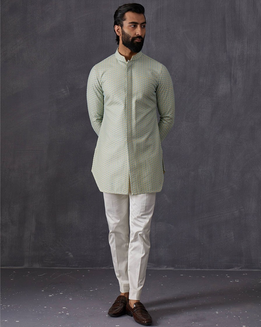 Mens Arjan Dugal | Lemon And Aqua Kurta Set