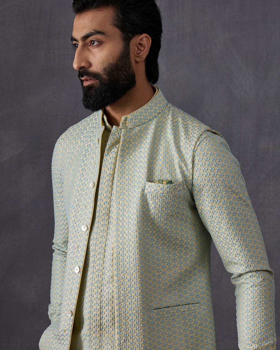 Mens Arjan Dugal | Lemon And Aqua Kurta Set