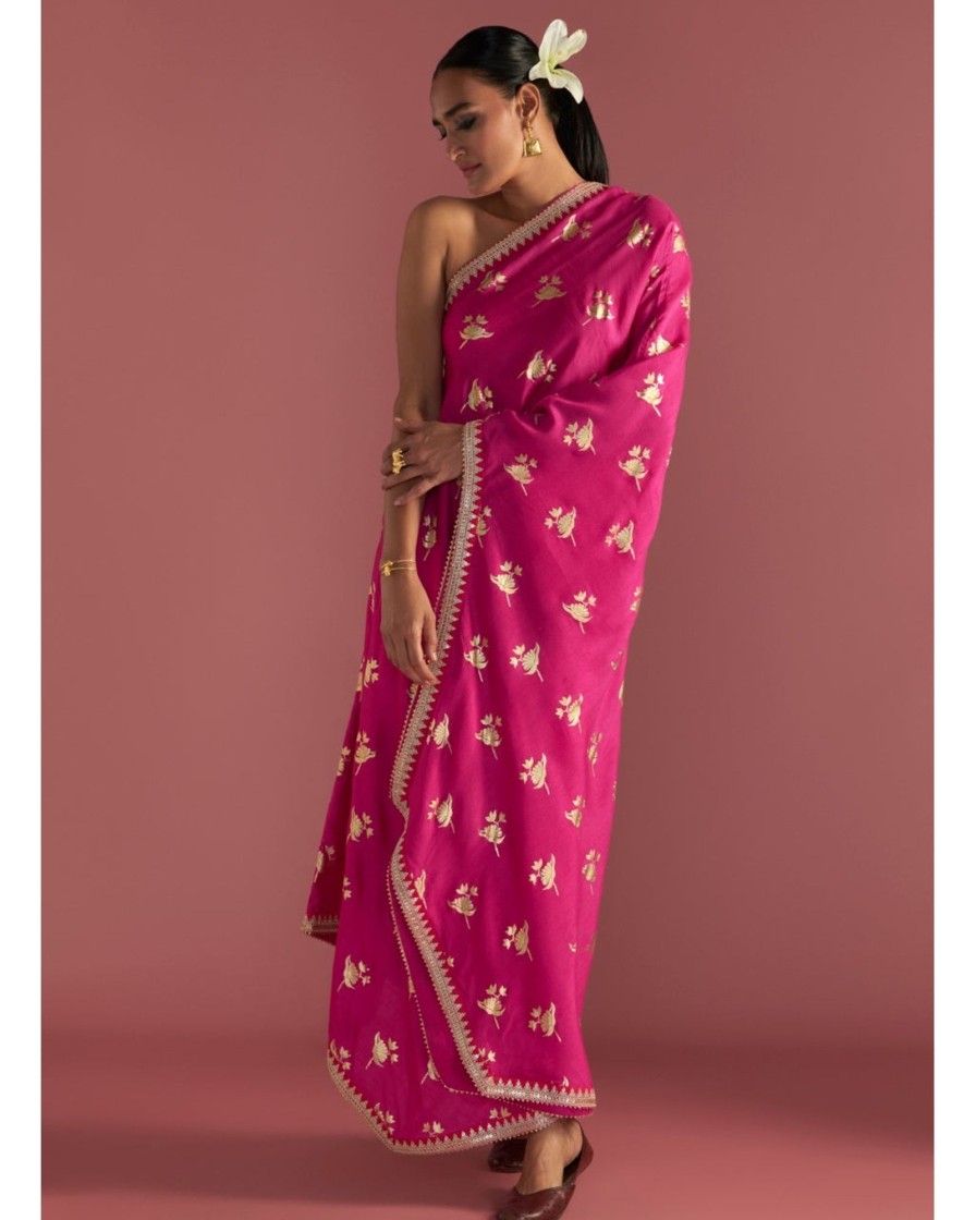 Womens House of Masaba | Magenta Irisbud One Shoulder Kaftan