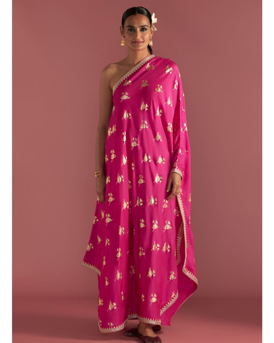 Womens House of Masaba | Magenta Irisbud One Shoulder Kaftan