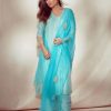 Womens Devnaagri | Aqua Blue Zari Chanderi Kurta Set