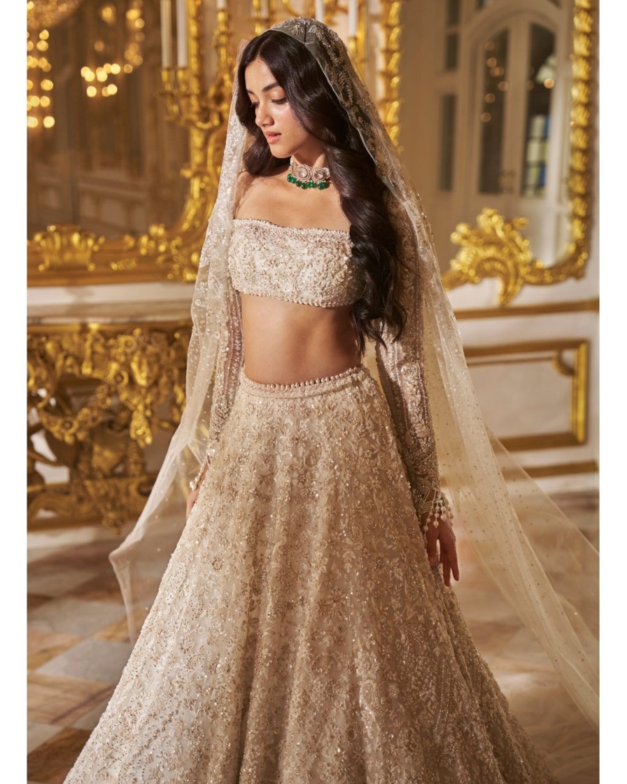 Bridal Seema Gujral | Ivory Floral Lehenga Set