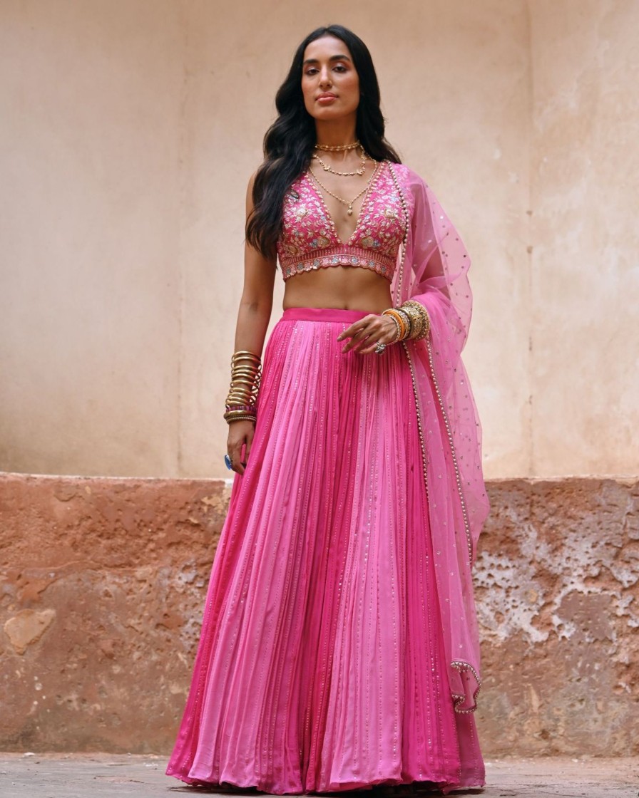 Womens Chamee and Palak | Ombre Meadow Lehenga Set