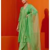 Womens Devnaagri | Green Silk Chanderi Patra Embellished Kurta Set