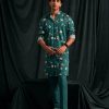 Mens Project Bandi | Teal Mila Printed Cotton Kurta With Matching Pajama