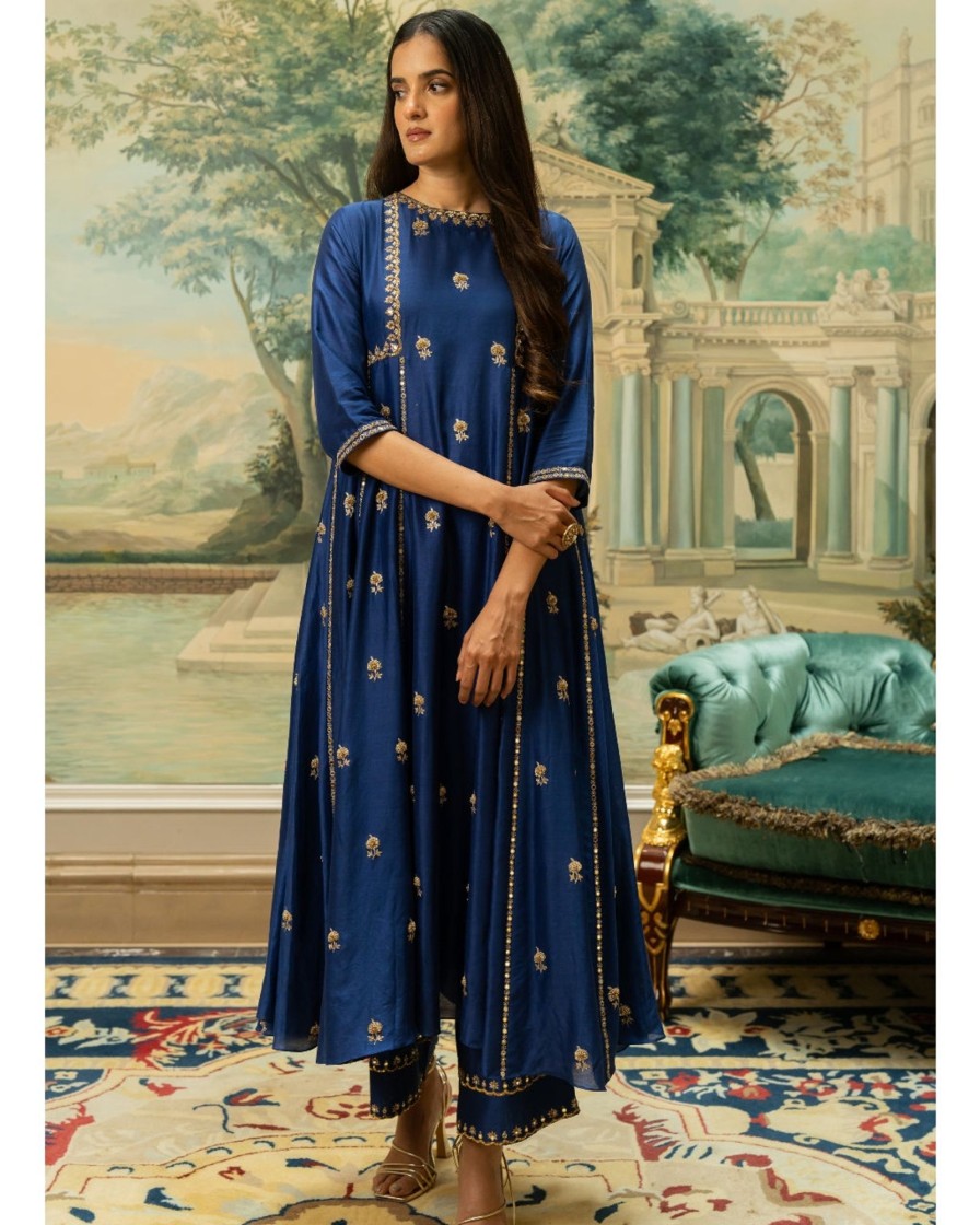 Womens Paulmi u0026 Harsh | Electric Blue Butti Embroidered Kurta Set