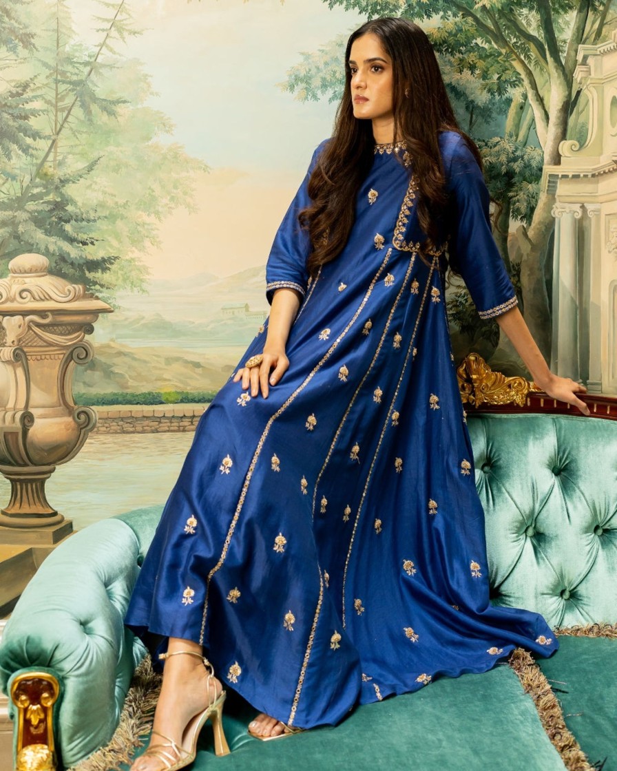 Womens Paulmi u0026 Harsh | Electric Blue Butti Embroidered Kurta Set