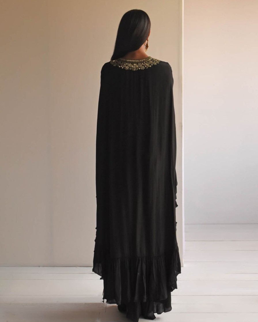 Womens Arpita Mehta | Black Hand Embroidered Cape Set