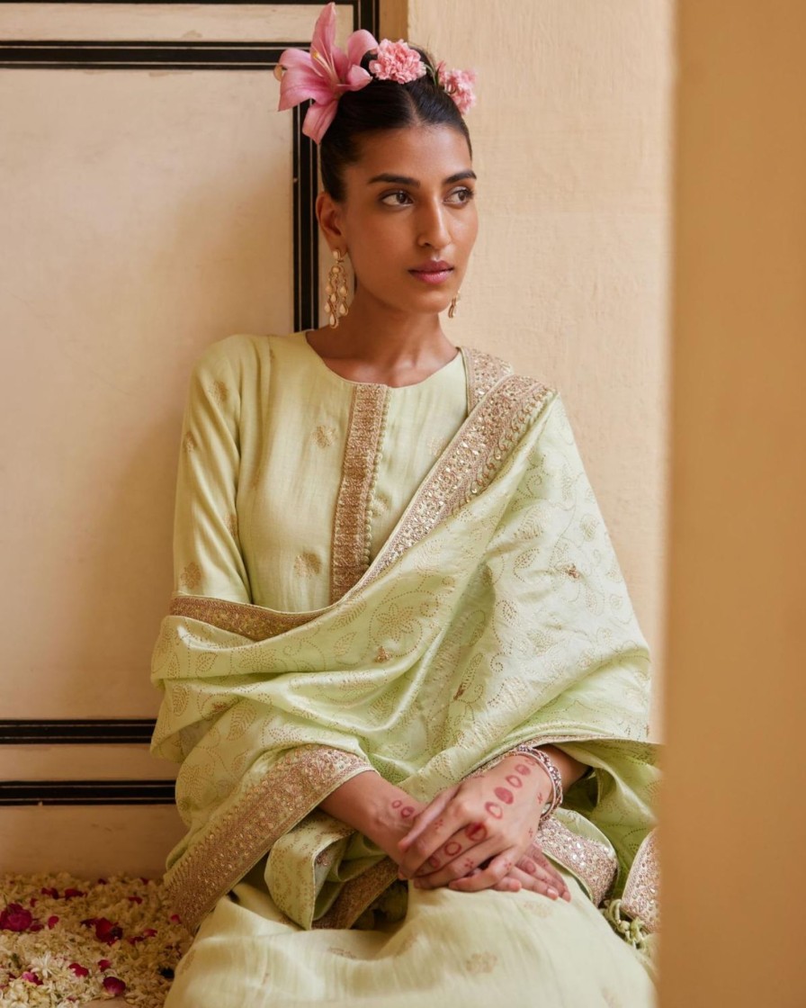 Womens Punit Balana | Mint Kurta Paired With Pants U0026 Dupatta