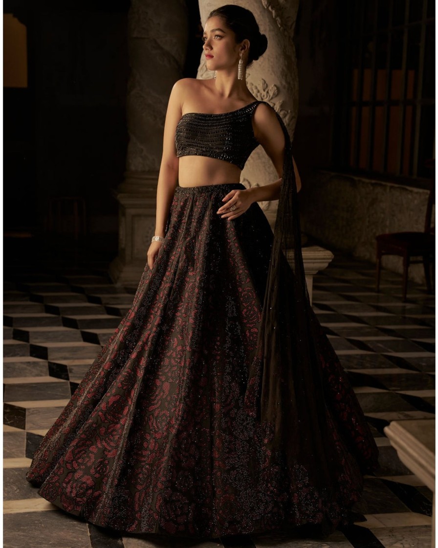 Bridal Seema Gujral | Black Crystal Lehenga Set