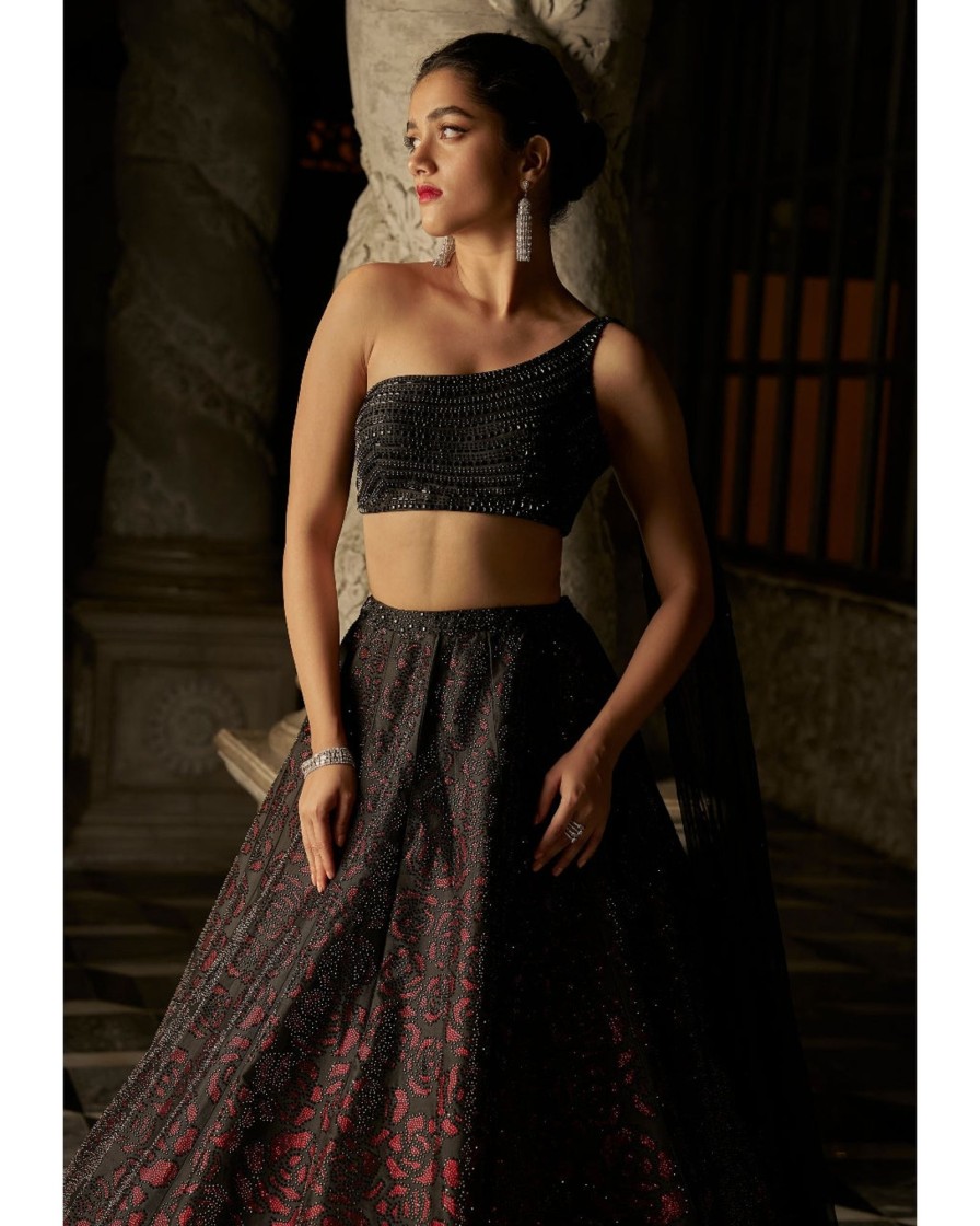 Bridal Seema Gujral | Black Crystal Lehenga Set