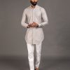 Mens Arjan Dugal | Gray Geometric Silk Motif Kurta Set