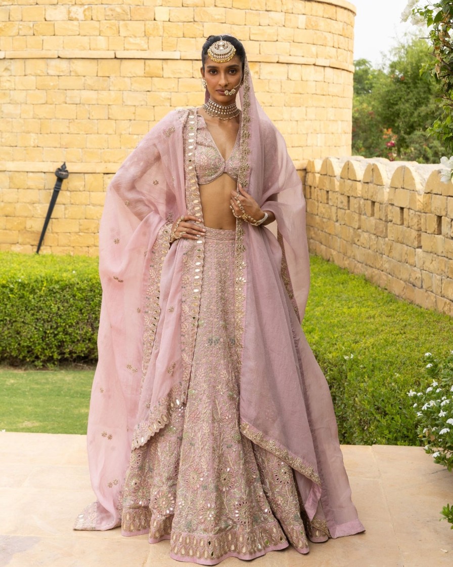 Bridal Arpita Mehta | Baby Orchid Mirror U0026 Thread Embroidered Lehenga Set