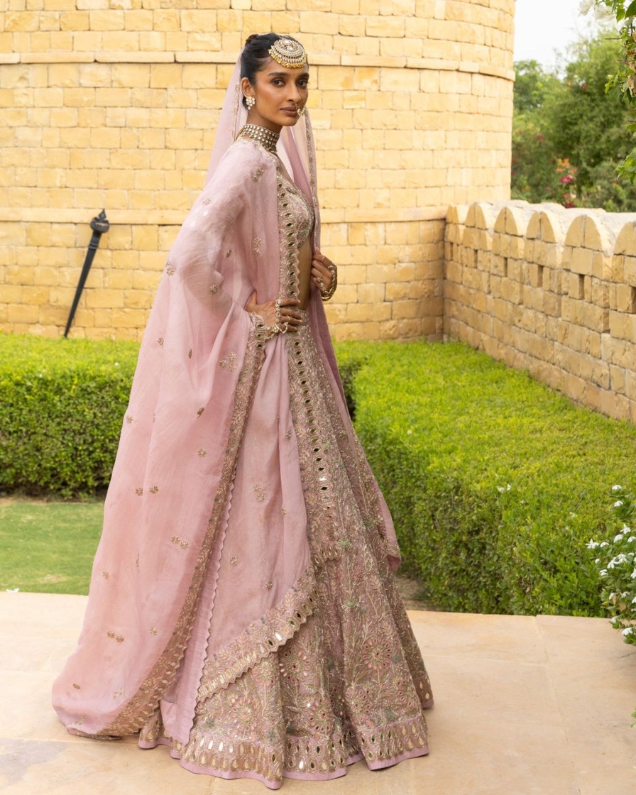 Bridal Arpita Mehta | Baby Orchid Mirror U0026 Thread Embroidered Lehenga Set