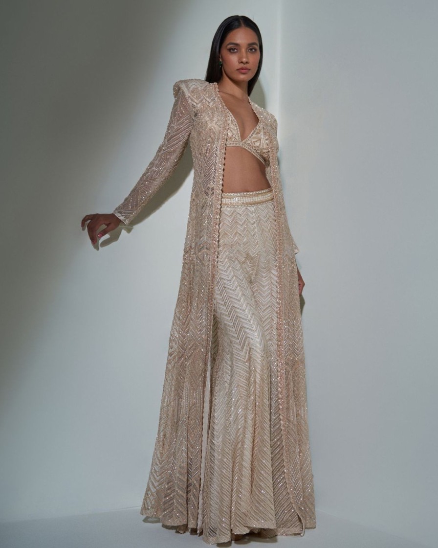 Bridal Ritika Mirchandani | Chrome Gold Embroidered Jacket And Sharara Set