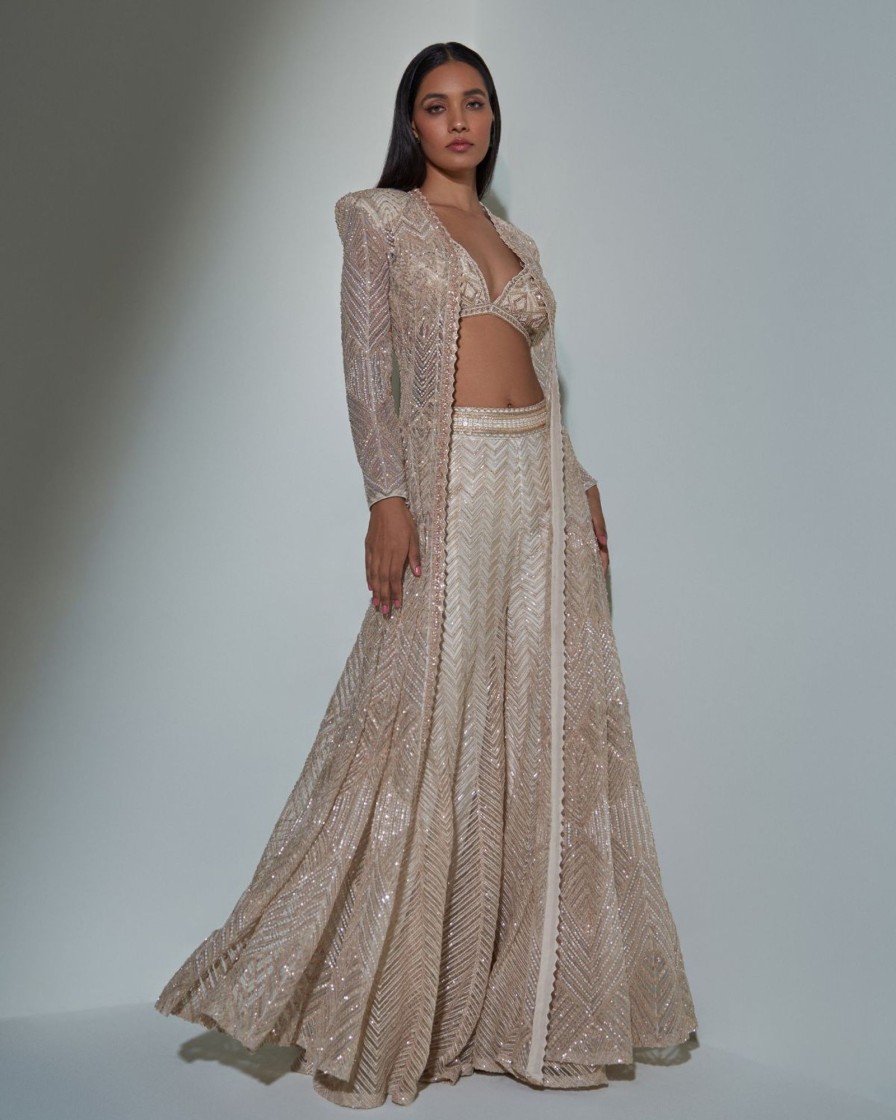 Bridal Ritika Mirchandani | Chrome Gold Embroidered Jacket And Sharara Set