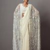 Womens Mala u0026 Kinnary | Ivory Feather Cape Sari Set