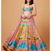 Bridal Siddhartha Bansal | Lime Mustard And Paradise Blue Embroidered Lehenga Set