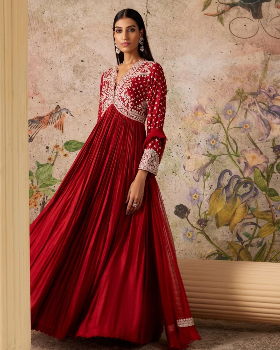 Womens Ridhi Mehra | Red Ochre Sway Anarkali Set