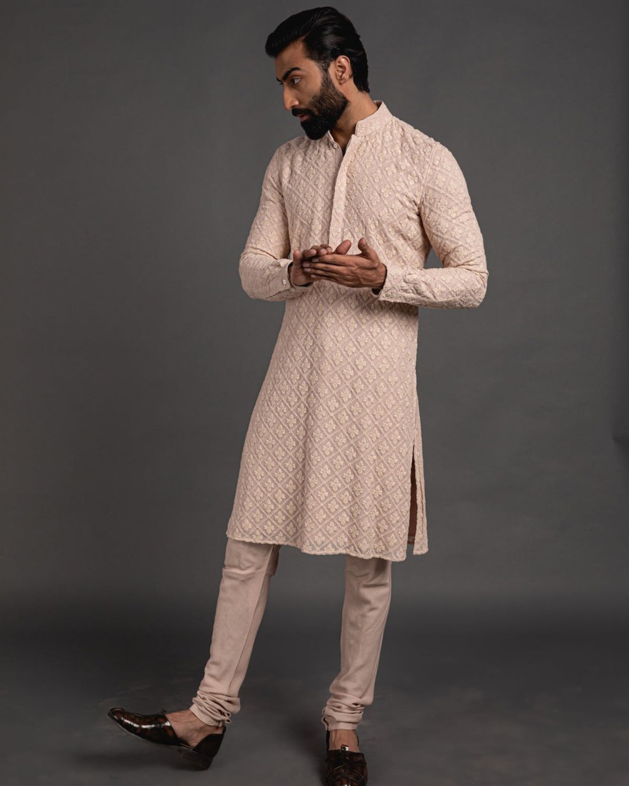 Mens Arjan Dugal | Beige Churidaar With Kurta Set