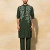 Mens Diya Rajvvir Mens | Olive Green Cutdana Embroidered Kurta Set