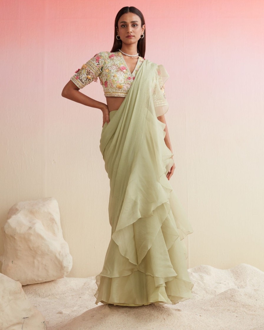 Womens Ridhi Mehra | Mint Green Aaira Sari Set