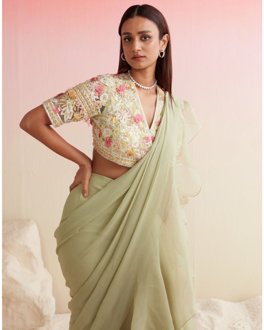 Womens Ridhi Mehra | Mint Green Aaira Sari Set