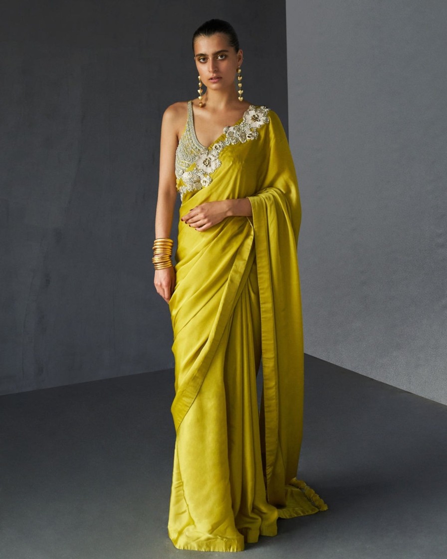 Womens Bhumika Sharma | Yellow Embroidered Sari