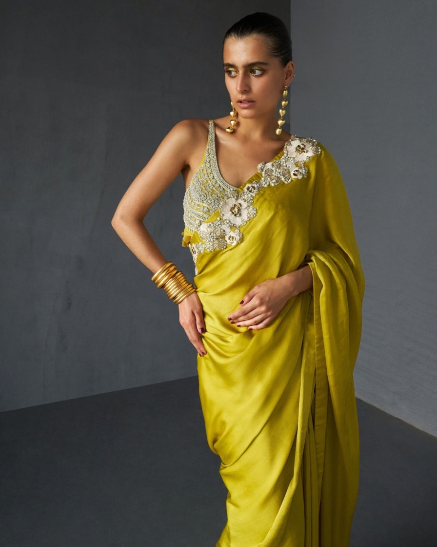 Womens Bhumika Sharma | Yellow Embroidered Sari