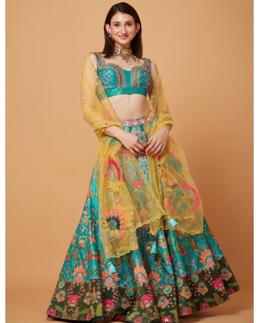 Bridal Siddhartha Bansal | Sea Green Embroidered Lehenga Set