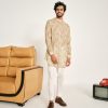 Mens Project Bandi | Cream And Green Gul Malai Cotton Kurta Pajama Set