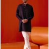 Mens Devnaagri Mens | Navy Blue Cotton Silk Blend Pin Tucks Kurta Set