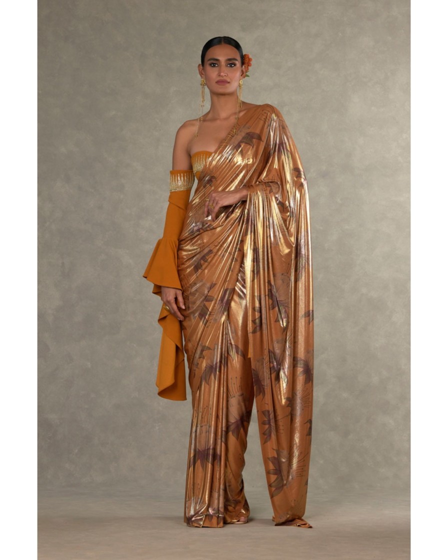 Womens House of Masaba | Ochre 'Masakali' Sari With Georgette Blouse