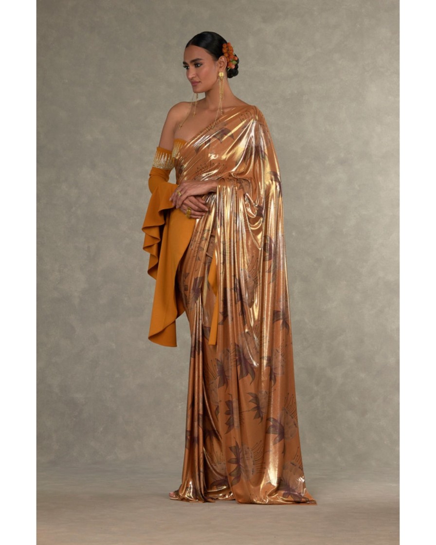 Womens House of Masaba | Ochre 'Masakali' Sari With Georgette Blouse