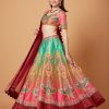 Womens Siddhartha Bansal | Green-Pink Ombre Embroidered Lehenga Set