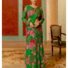 Womens Paulmi u0026 Harsh | Green And Pink Floral Printed Pre-Draped Sari Set