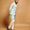 Mens Devnaagri Mens | Sky Blue Kurta With Embroidered Bandi Set