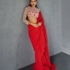 Womens Bhumika Sharma | Red Draped Ruffle Sari Set