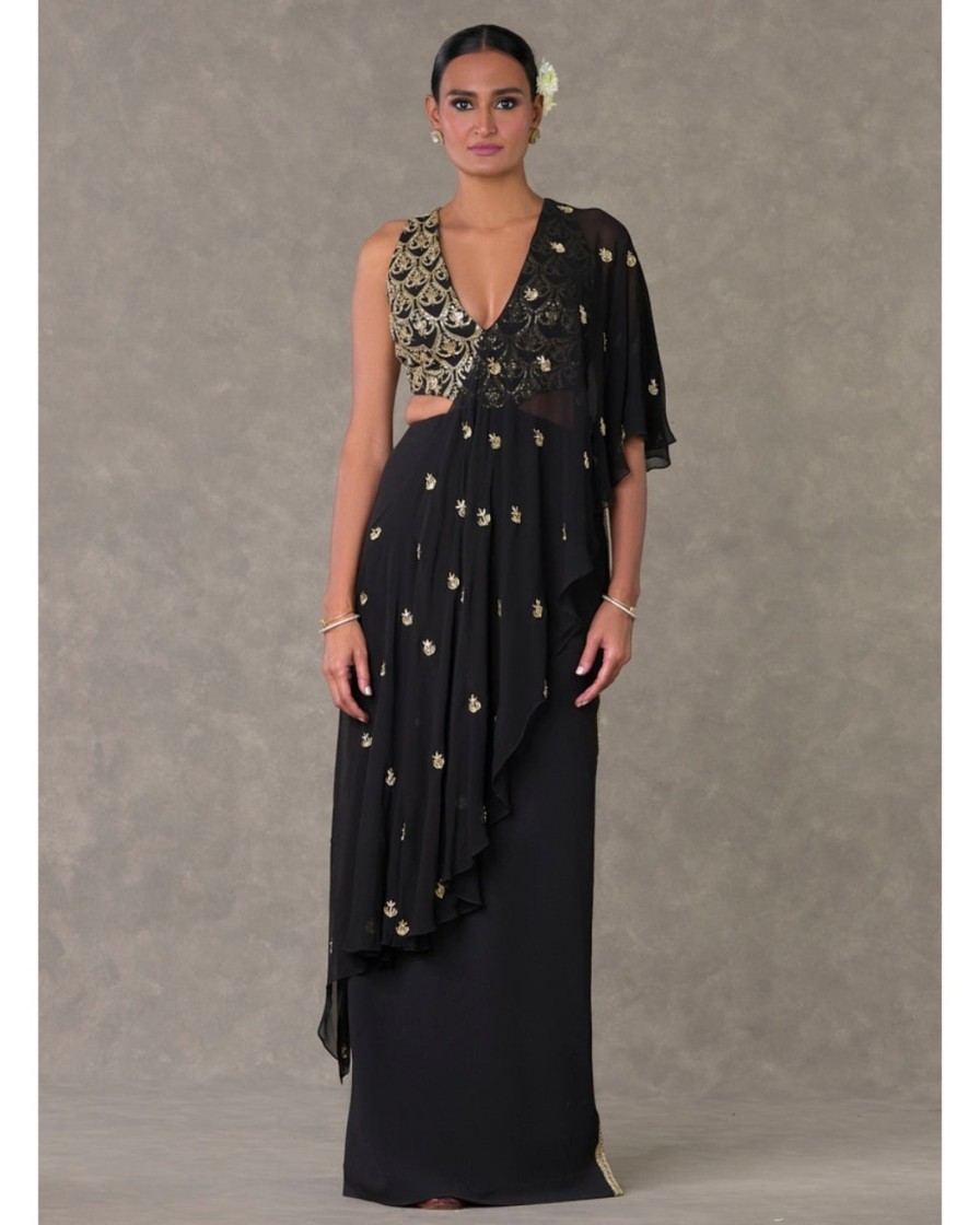 Womens House of Masaba | Black 'Paan-Phool' Sari Gown